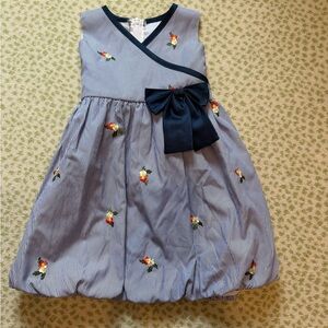 Striped Dress with Floral Embroidery and Bow - Easter or sibling communion